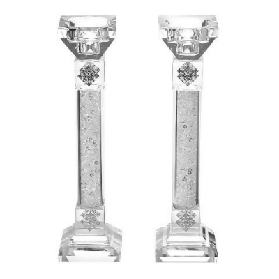 Shonfeld Crystal 13951-M Crystal Candle Stick with Silver Cubes Broken Glass - Set of 2 