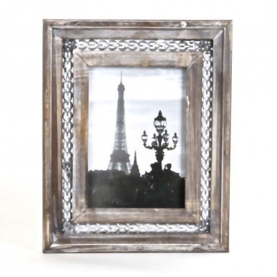 Hi-Line Gift NTW7365 Wooden Photo Frame with Mesh Metal Inserts - Rustic Brown 