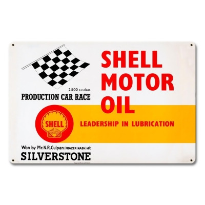 Shell SHL369 18 x 12 in. Shell Motor Oil Leadership Lubrication Satin Metal Sign 