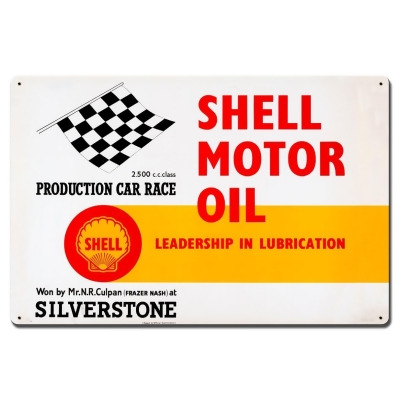 Shell SHL370 24 x 16 in. Shell Motor Oil Leadership Lubrication Satin Metal Sign 