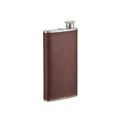 Visol VF2041BR 4 oz Edian Stainless Steel Flask with Built-in Cigar Case Leather - Brown 