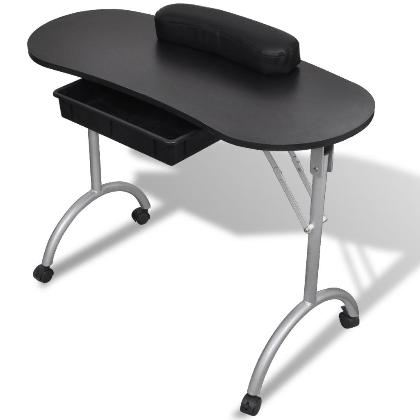Online Gym Shop CB17276 Foldable Manicure Nail Table with Castors, Black