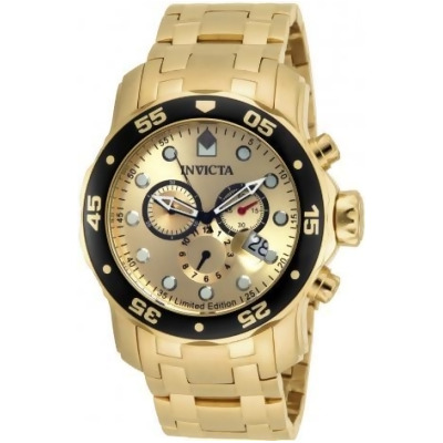 Invicta ILE0072A Mens Pro Diver Quartz Chronograph Gold Dial Watch