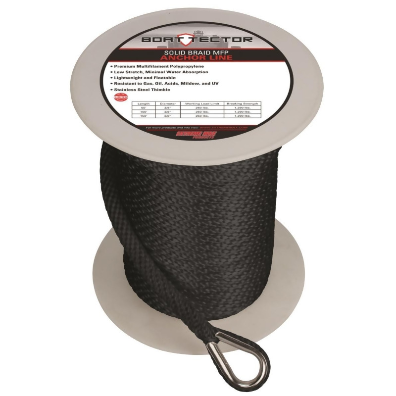 Extreme Max Rope 3/8X150 Ft Thimble Twisted Nylon Anchor Line Stainless Steel 