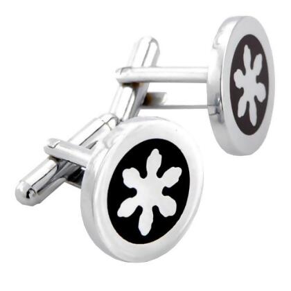 Fantasyard Enamel Flower Silver Cufflinks - Black - 0.7 x 0.7 in. 