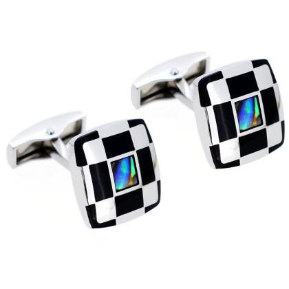 Fantasyard Checkered Square Cufflinks - Black & White - 0.625 x 0.625 in. 