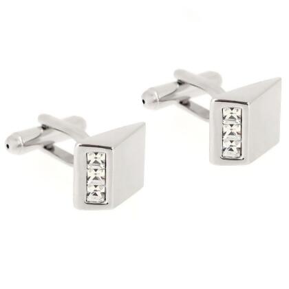Fantasyard Angled Crystal Cufflinks - Silver - 0.625 x 0.5 in. 
