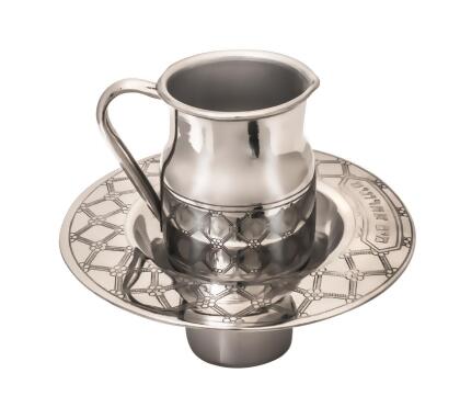 A&M Judaica and Gifts 26978 Mayim Achronim with Stainless Steel Flower XP Design Bowl - 5.5 x 2.25 in. Cup 2.25 x 3.25 in. 