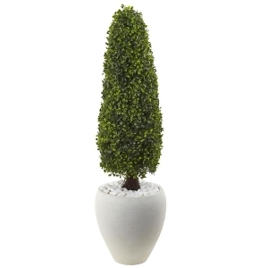 Nearly Natural 5962 41″ UV Resistant (Indoor/Outdoor) Boxwood Topiary with Textured White Planter
