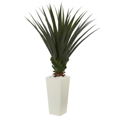 Nearly Natural 6390 5 ft. Spiky Agave Artificial Plant in White Tower Planter 