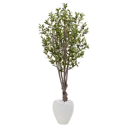 Nearly Natural 5860 5 ft. Olive Tree in White Oval Planter 