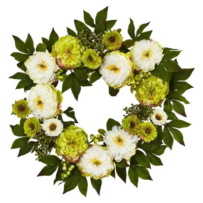 Nearly Natural 4579 24 in. Peony Mum Wreath 