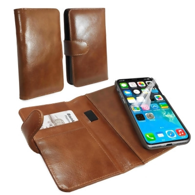 Tuff Luv C3-90 Genuine Leather Vintage Slim Wallet Case with Magnetic Shell for Apple iPhone X - Brown 
