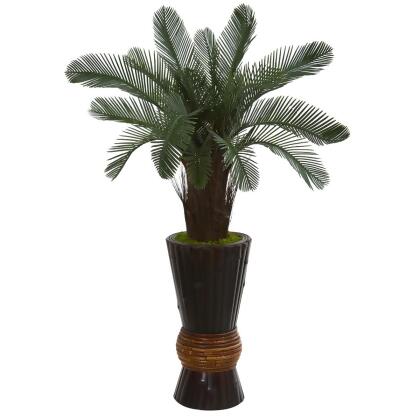 Nearly Natural 5708 3.5 ft. Cycas Artificial Tree in Bamboo Planter UV Resistant - Indoor & Outdoor 