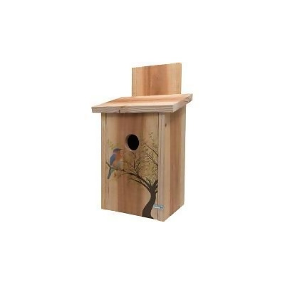 S K Bbhc 1 Decorative Bird In Tree Design On Cedar Blue Bird House