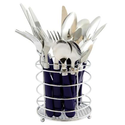 Gibson 53528.16 Sensations Ii 16 Piece Flatware Set With Cobalt Plastic Handle With Wire Caddy 