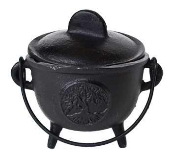 Azure Green ICBR94 5 in. Cast Iron Cauldron with Lid Tree of Life 