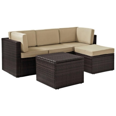 Crosley KO70011BR-SA Palm Harbor 5-Piece Outdoor Wicker Sectional Seating Set with Sand Cushions - Brown 