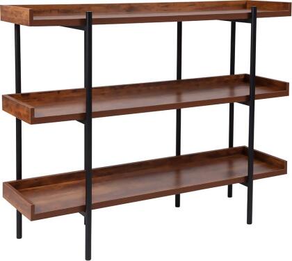Flash Furniture JN-2542B3-GG Mayfair Rustic Wood Grain Finish Storage Shelf with Black Metal Frame 