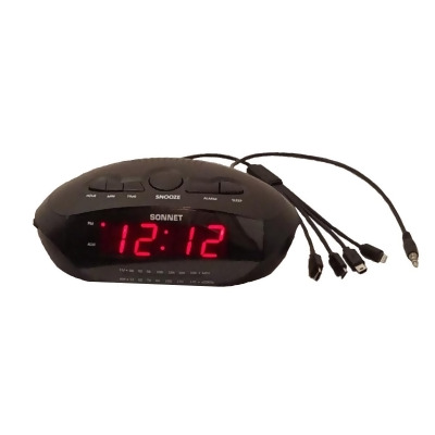 Sonnet R-1688 LED Clock Radio with 2 USB Port & 4 prong charging cable 
