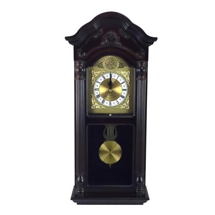 Bedford Clock Collection BED-9018 25.5 in. Antique Mahogany Cherry Oak Chiming Wall Clock with Roman Numerals 