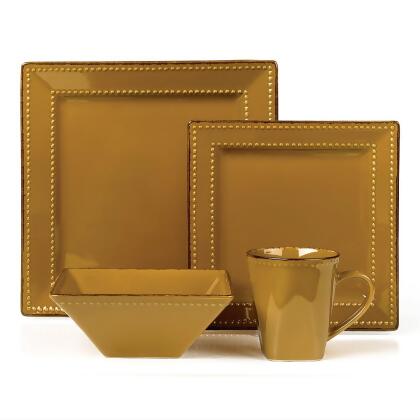 Lorenzo Import LH503 16 Piece Square Beaded Stoneware Dinnerware Set, Mocca 