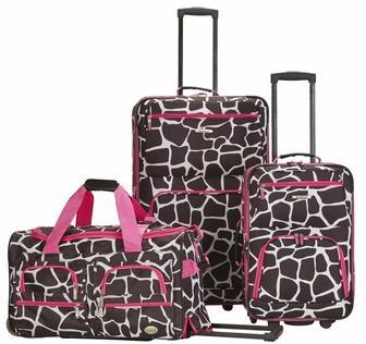Rockland F165-PINKGIRAFFE 3 PC LUGGAGE SET - PINKGIRAFFE