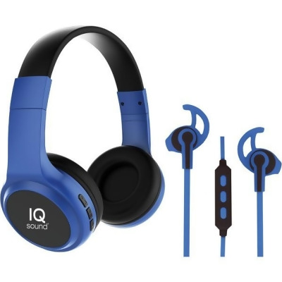 Iq Soundr RA49418 2 In 1 Bluetooth Headphones & Earbuds With Microphone Combo, Blue 