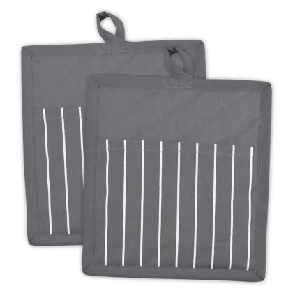 Design Imports Gray Stripe Chef POCKET MITT Set of 2 