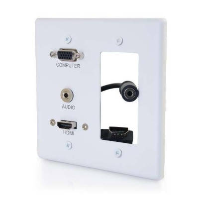 C2G 39877 HDMI, VGA & 3.5 mm Audio Pass Through Double Gang Wall Plate with One Decorative Cutout, White 