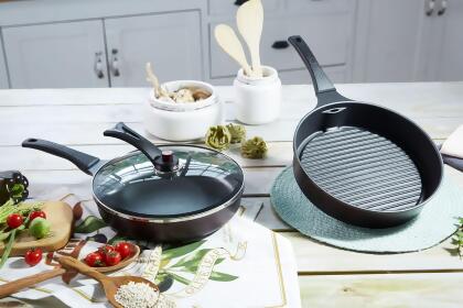 HUHU 11 in Odorless Smokeless Non-Stick PFOA free Megastone Fry & Grill Pan Set 3-piece 