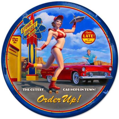 American Beauties by Greg Hildebrandt HB236 28 x 28 in. Car Hop Round Metal Sign