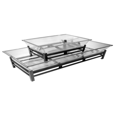 Cal Mil IP402-13 2-Tier Black Metal Ice Housing System with Ice Pan, Drainage Hose, & LED Lighting - 24 x 48 x 12.5 in. 