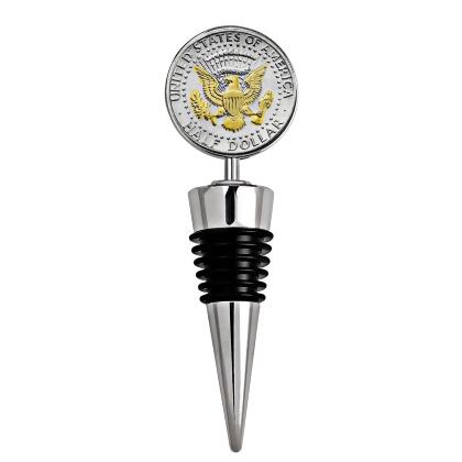 UPM Global 15205 4 x 1.3 in. Selectively Gold-Layered Presidential Seal JFK Half Dollar Coin Wine Stopper 