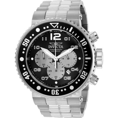 Invicta 25073 52 in. Mens Pro Diver Quartz Chronograph Black & Silver Dial Watch 