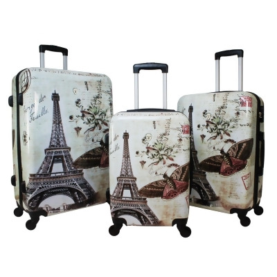 World Traveler 25RL-9218-PARIS 3 Piece Destinations Hardside Spinner Luggage Set - Paris 