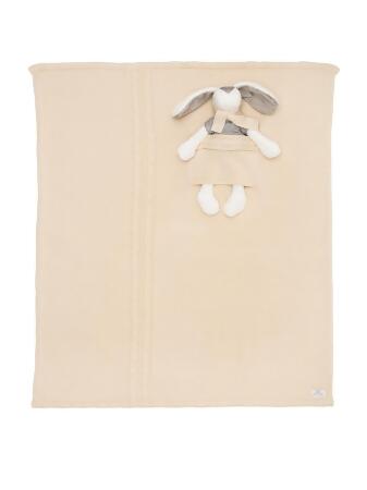 Milo & Lilirose ML1512AC-ML1512AC3S Knitted baby blanket Plus Soft Toy, Beige - Small