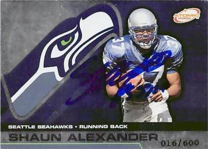 Autograph Warehouse 421610 Shaun Alexander Autographed Football Card Seattle Seahawks 2002 Pacific Atomic No 89