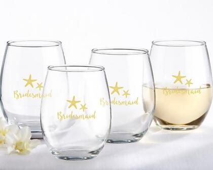 Kate Aspen 30023NA-BRM1 15 oz Bridesmaids Beach Tides Stemless Wine Glass - Set of 4 