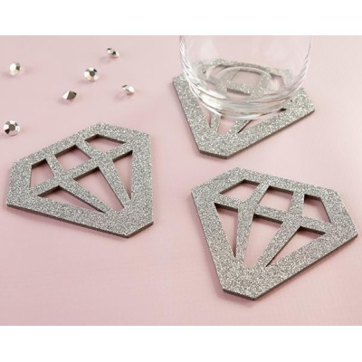 Kate Aspen 18158SV Silver Glitter Diamond Shaped Coasters - Set of 4 