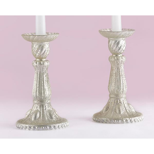 Kate Aspen 27117NA Light Champagne Frosted Mercury Glass Candlesticks