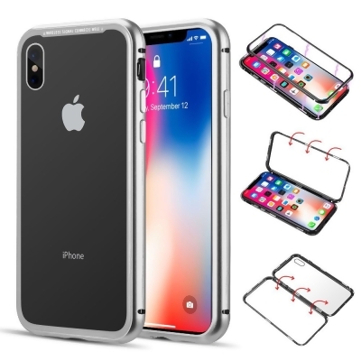 Dream Wireless ALIPXSM-SNAP-WT Aluminum Magnetic Instant Snap Case with Tempered Glass Back Plate for iPhone XS Max - White 
