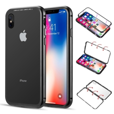 Dream Wireless ALIPXSM-SNAP-BK Aluminum Magnetic Instant Snap Case with Tempered Glass Back Plate for iPhone XS Max - Black 