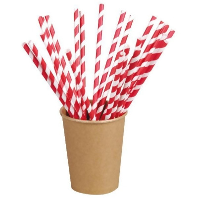 Packnwood 210CHP19R 0.2 Dia. x 8.3 in. Red Striped Paper Straws - Unwrapped 