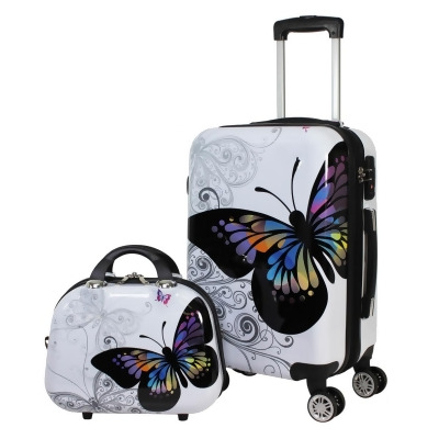 World Traveler 24DM110-2 Butterfly Hardside Carry on Spinner Luggage Set - 2 Piece 