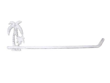 Handcrafted Model Ships K-9208-P-W 17 in. Whitewashed Cast Iron Palm Tree Wall Mounted Paper Towel Holder 
