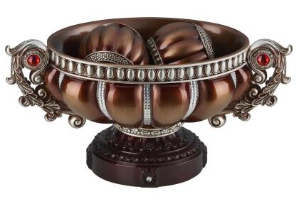 Ore Furniture K-4296B 8.75 in. Delicata Decor Footed Bowl with Spheres - Reddish Bronze & Silver Accents 