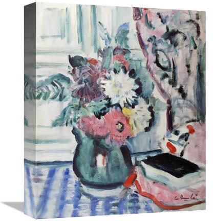 Global Gallery GCS-266607-16-142 16 in. Mixed Dahlias in a Green Vase Art Print - George Leslie Hunter 
