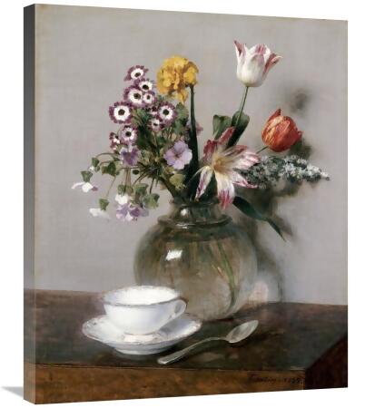Global Gallery GCS-266301-30-142 30 in. A Vase of Flowers with a Coffee Cup Art Print - Henri Fantin-Latour 