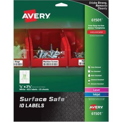 Avery AVE61501 0.87 x 2.62 in. Surface Safe ID Labels - White 